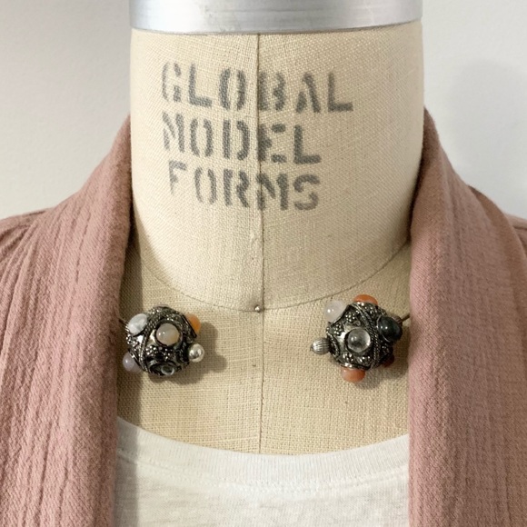 Silvertone Gem Artisan Wire Open Choker Necklace - Picture 1 of 10